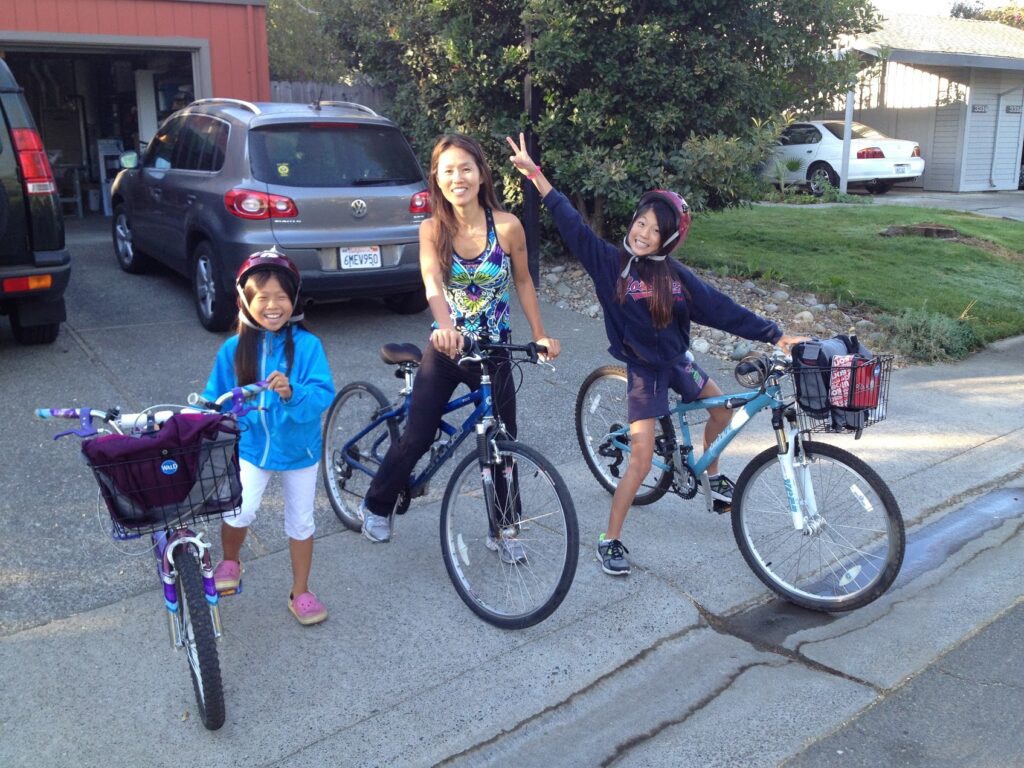 Lydia staying healthy with exercise by biking